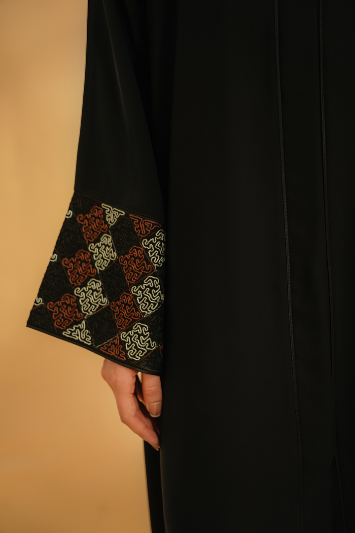 Divinely Crafted Abaya Casual Crepe 1 Piece Cuff Embroidered Abaya | Black
