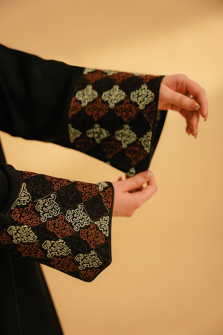 Divinely Crafted Abaya Casual Crepe 1 Piece Cuff Embroidered Abaya | Black