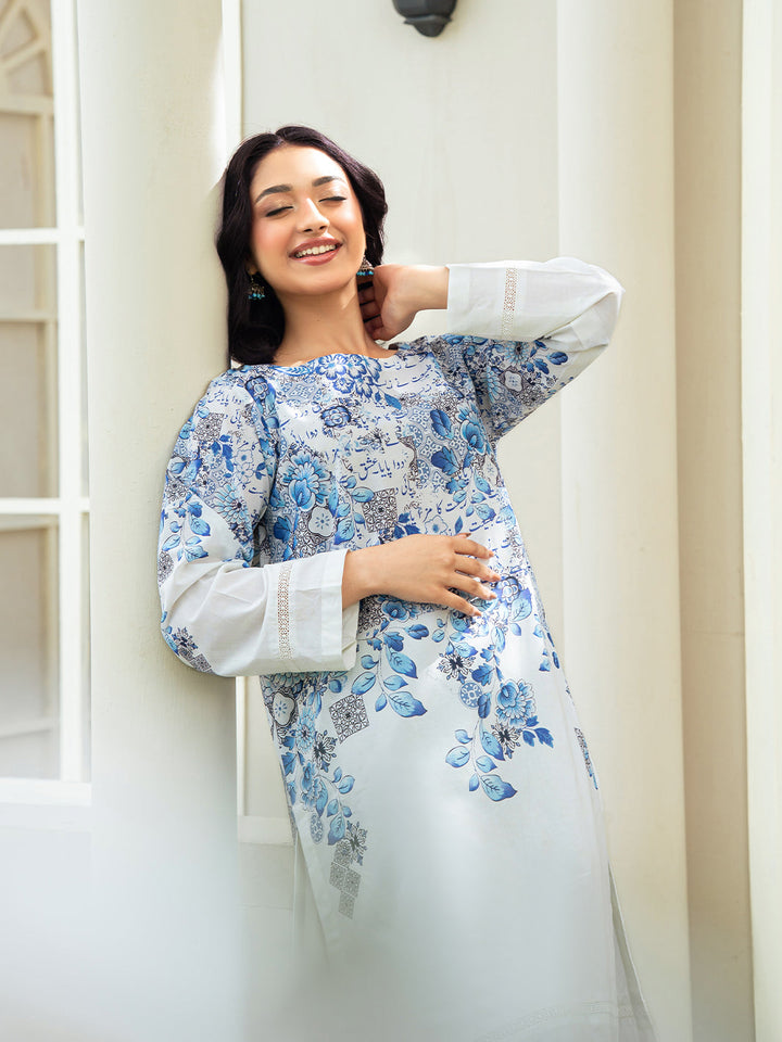 TNG Women Luxury Pret Printed Cambric 2 Piece Suit Zeest White - Casual Collection