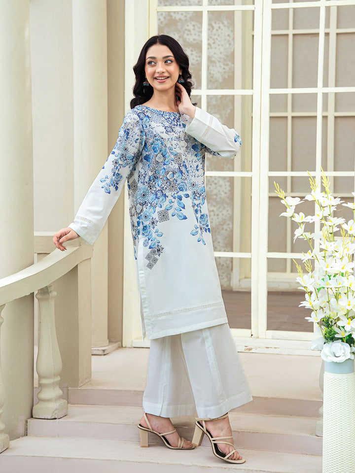 TNG Women Luxury Pret Printed Cambric 2 Piece Suit Zeest White - Casual Collection