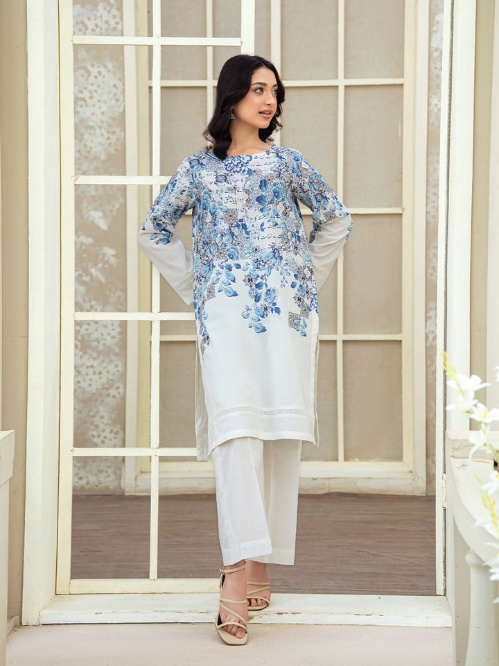 TNG Women Luxury Pret Printed Cambric 2 Piece Suit Zeest White - Casual Collection