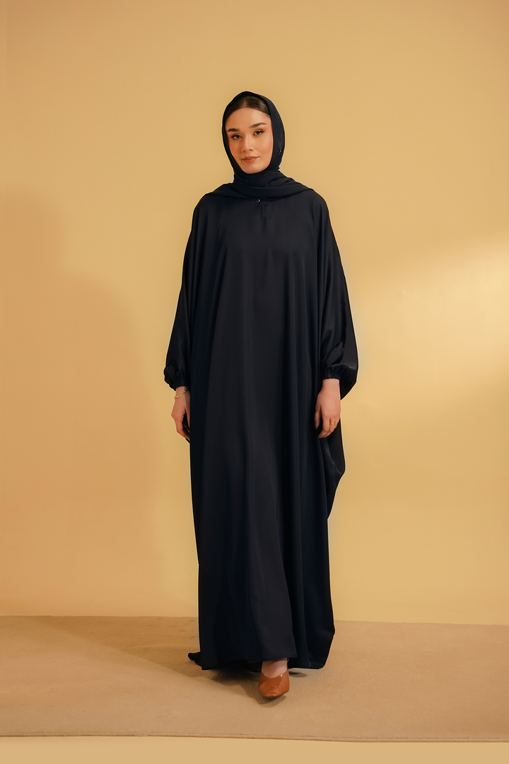 Divinely Crafted Abaya Casual Crepe 1 Piece Kaftan Abaya | Navy