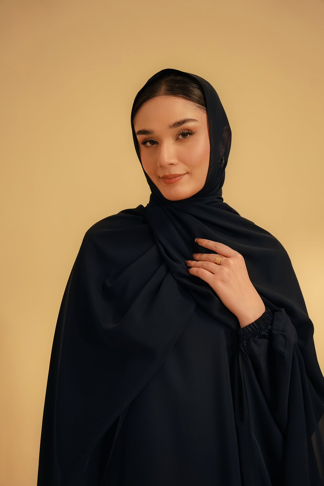 Divinely Crafted Abaya Casual Crepe 1 Piece Kaftan Abaya | Navy