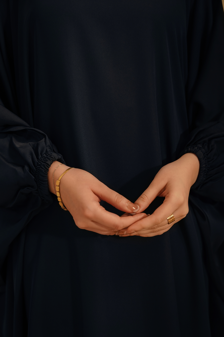 Divinely Crafted Abaya Casual Crepe 1 Piece Kaftan Abaya | Navy