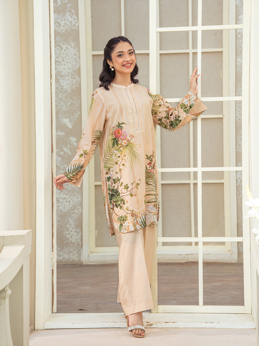 TNG Women Luxury Pret Printed Cambric 2 Piece Suit Shajar Beige - Casual Collection