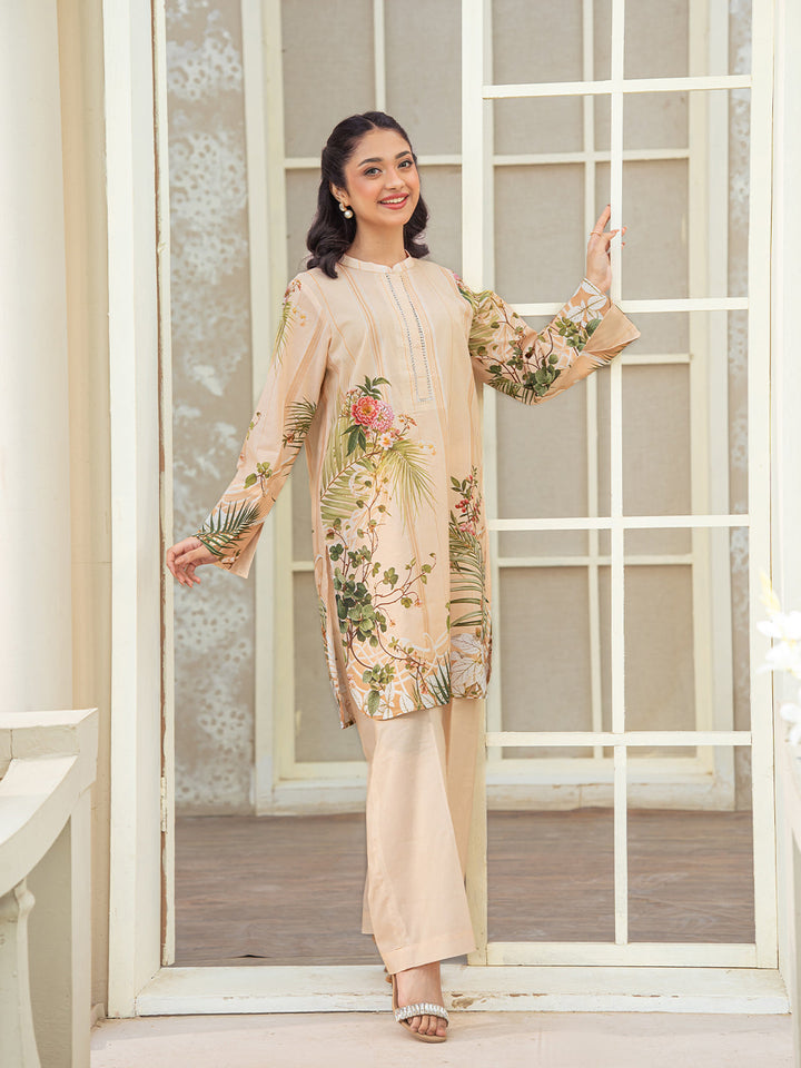 TNG Women Luxury Pret Printed Cambric 2 Piece Suit Shajar Beige - Casual Collection