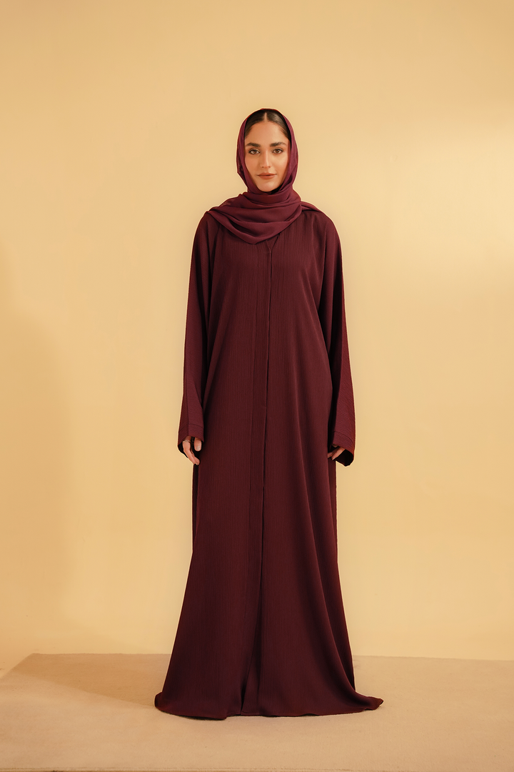 Divinely Crafted Abaya Casual Crepe 1 Piece Textured Abaya | Maroon