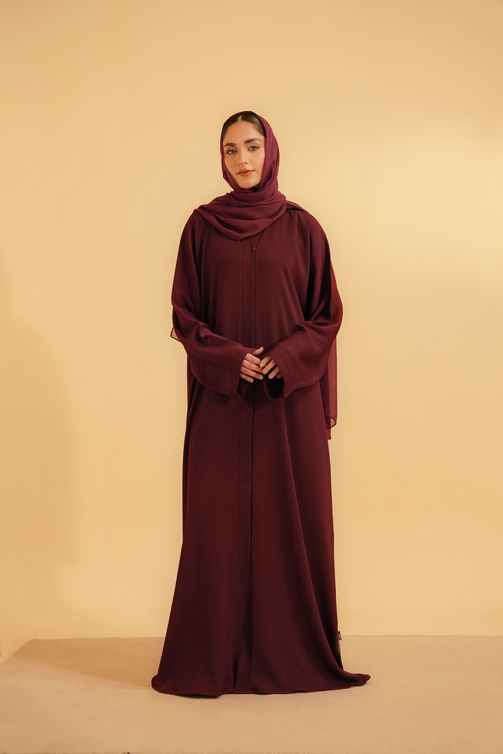 Divinely Crafted Abaya Casual Crepe 1 Piece Textured Abaya | Maroon