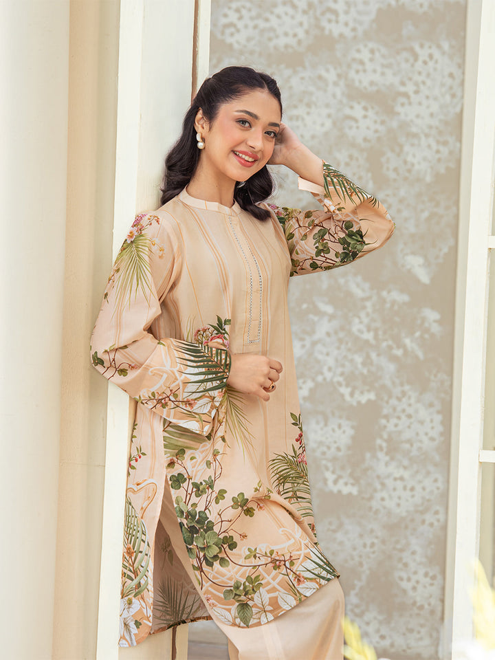 TNG Women Luxury Pret Printed Cambric 2 Piece Suit Shajar Beige - Casual Collection