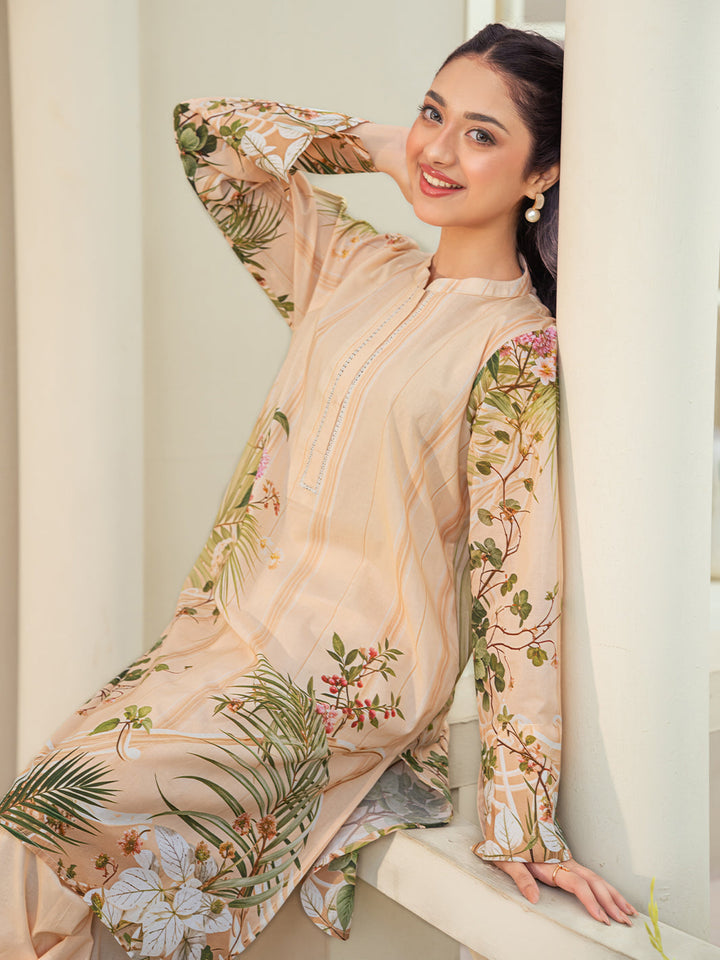 TNG Women Luxury Pret Printed Cambric 2 Piece Suit Shajar Beige - Casual Collection