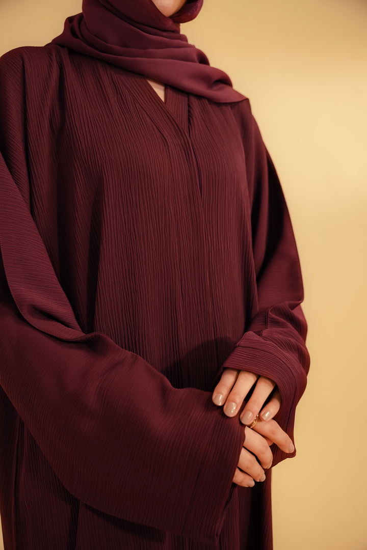 Divinely Crafted Abaya Casual Crepe 1 Piece Textured Abaya | Maroon