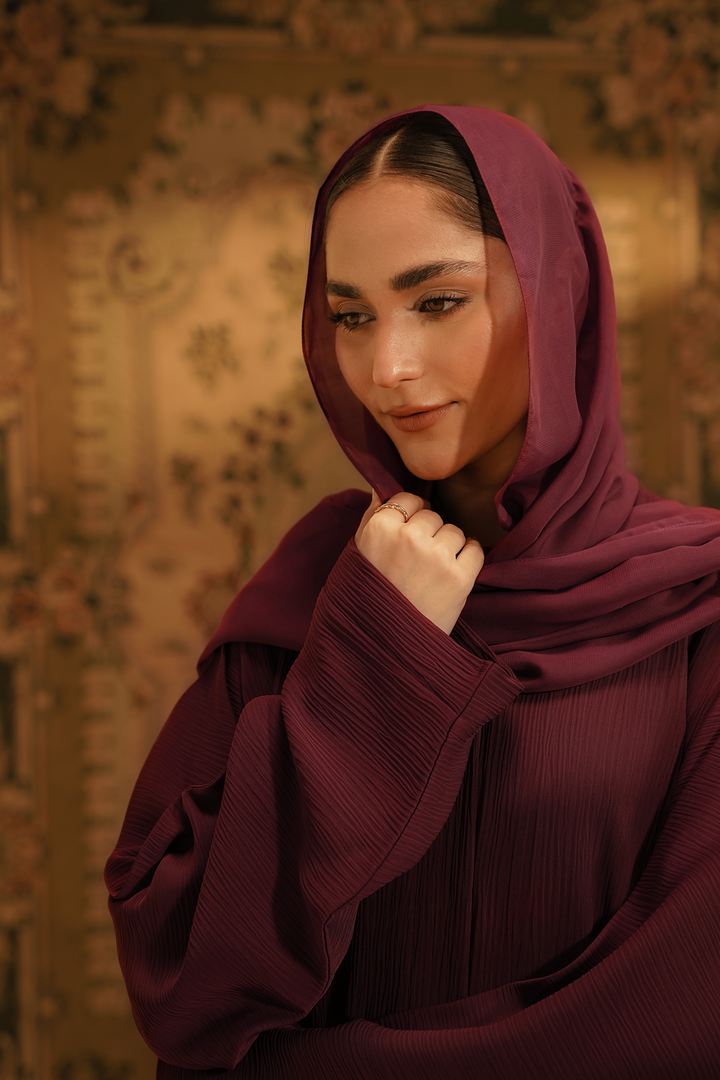 Divinely Crafted Abaya Casual Crepe 1 Piece Textured Abaya | Maroon