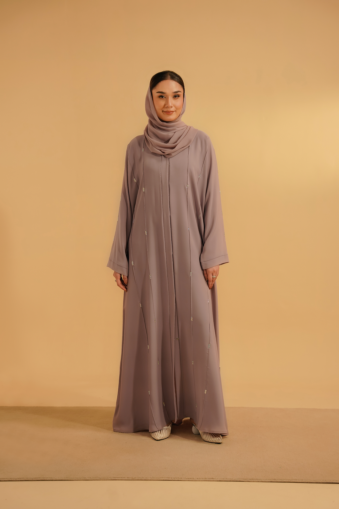 Divinely Crafted Abaya Casual Crepe 1 Piece Embellished Abaya | Lilac