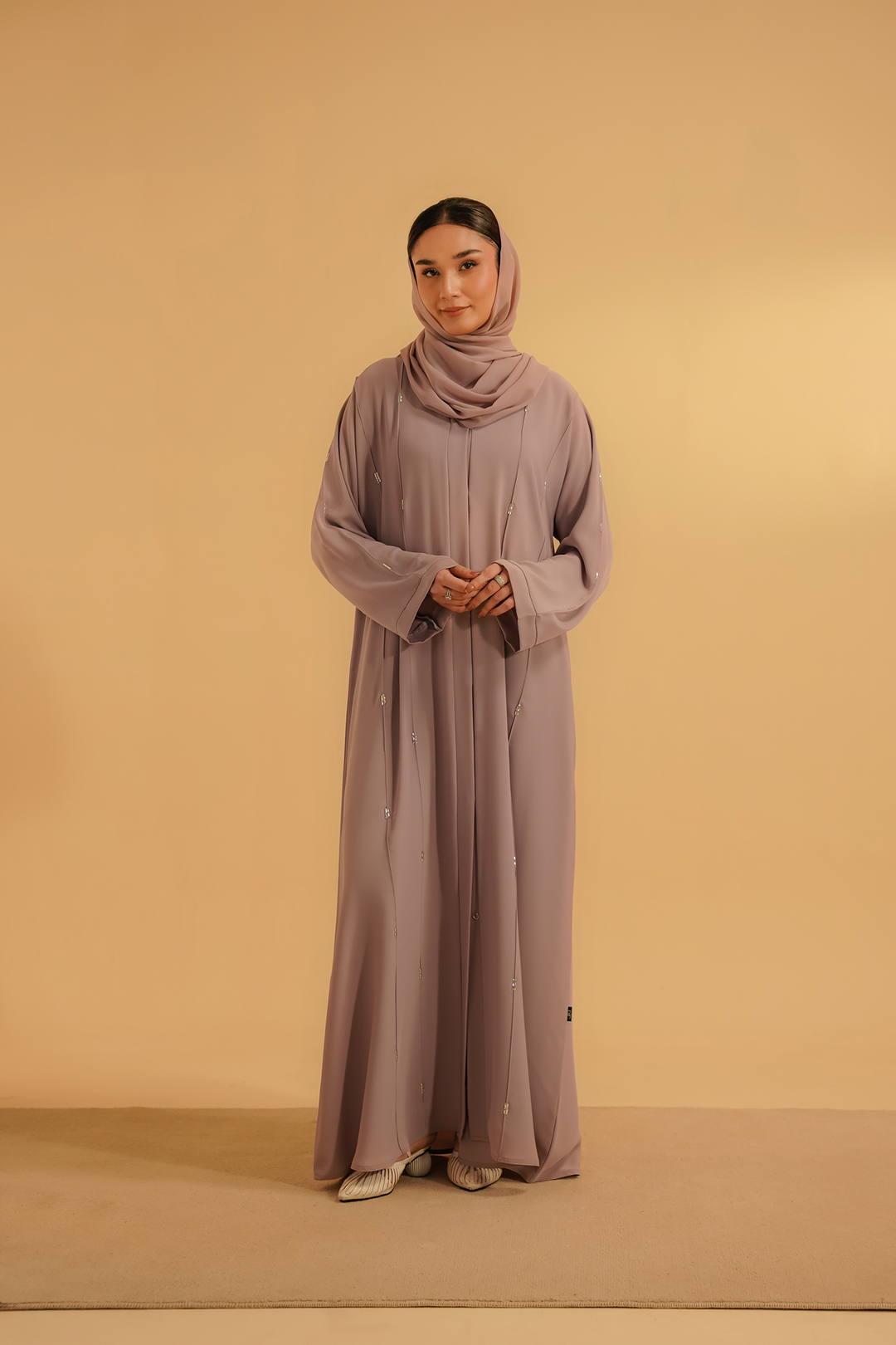 Divinely Crafted Abaya Casual Crepe 1 Piece Embellished Abaya | Lilac