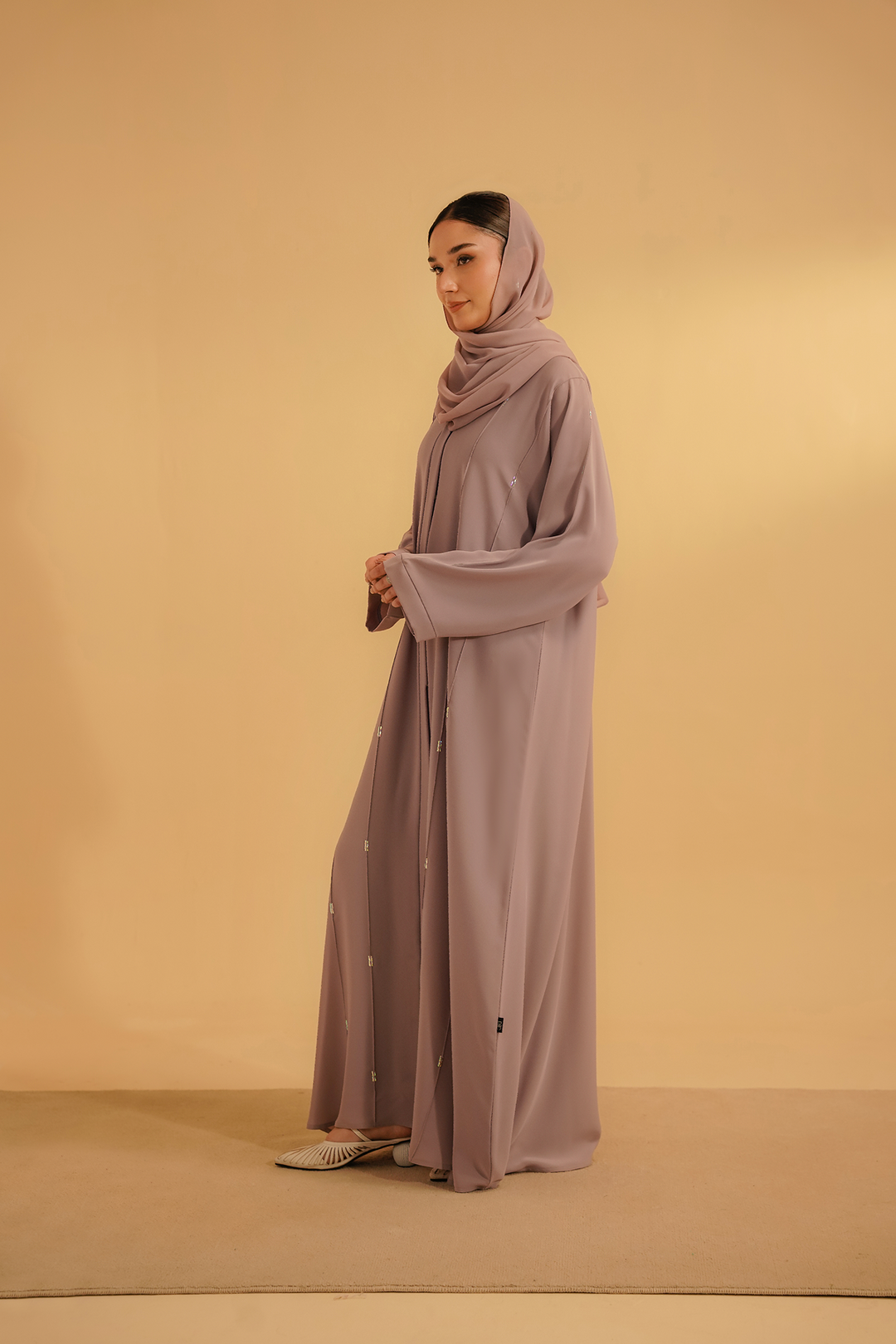 Divinely Crafted Abaya Casual Crepe 1 Piece Embellished Abaya | Lilac