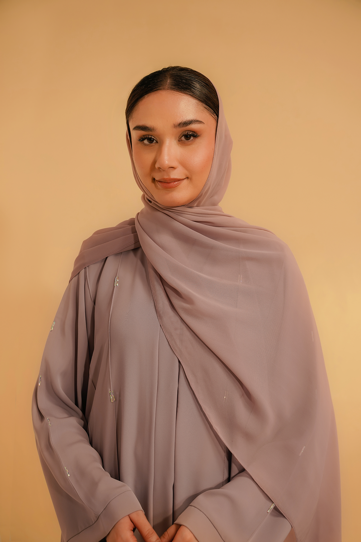 Divinely Crafted Abaya Casual Crepe 1 Piece Embellished Abaya | Lilac