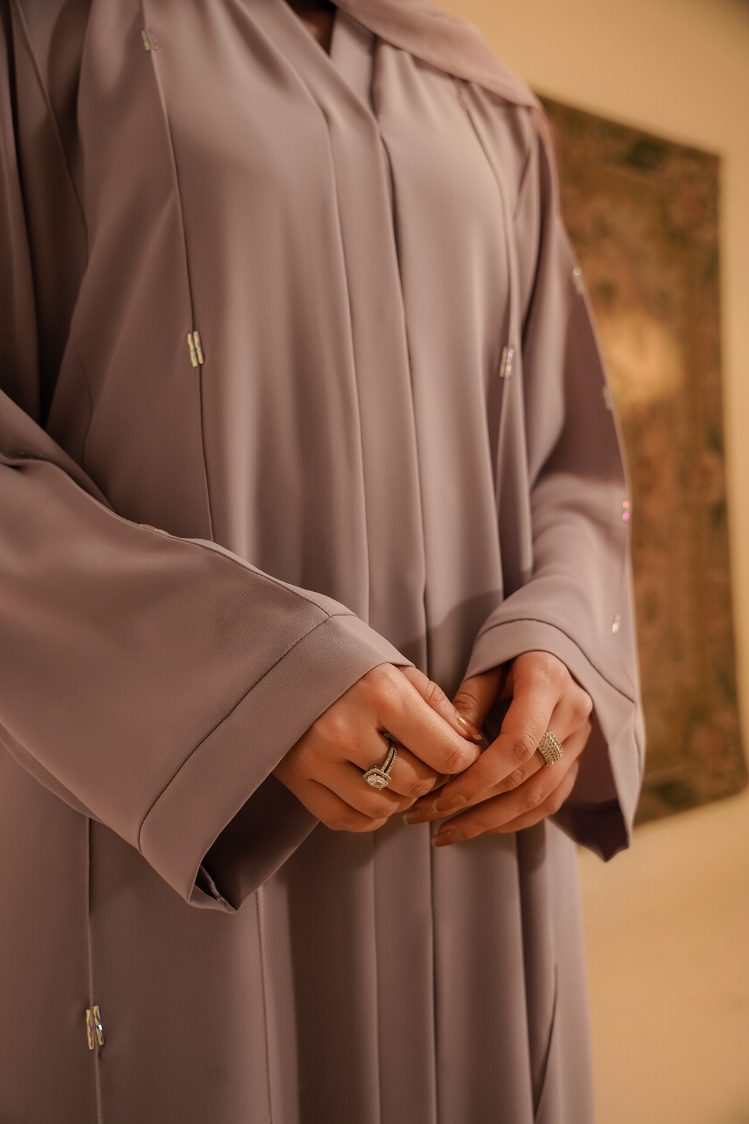 Divinely Crafted Abaya Casual Crepe 1 Piece Embellished Abaya | Lilac