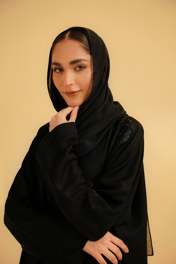 Divinely Crafted Women Basic Embroidered Black Abaya - Summer Collection