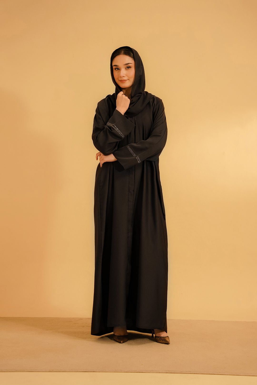 Divinely Crafted Abaya Casual Crepe 1 Piece Basic Diamante Abaya | Brown