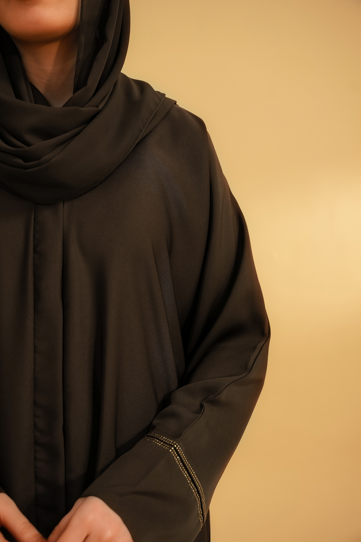 Divinely Crafted Abaya Casual Crepe 1 Piece Basic Diamante Abaya | Brown