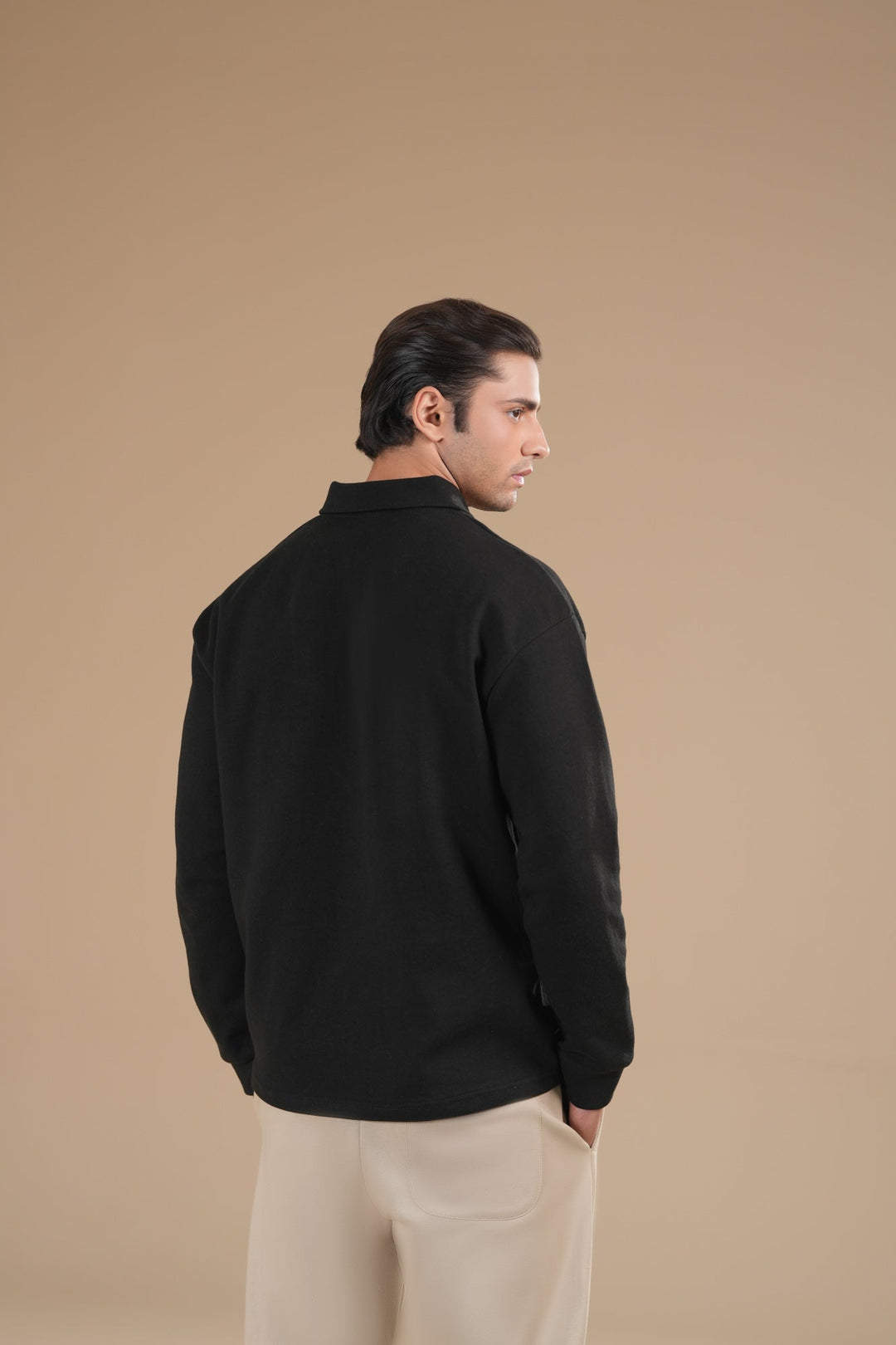 Muraqsh Ready To Wear Solids Cotton Men Black Interlock Zipper Polo Full Sleeves ABD-BIZP - Summer Collection