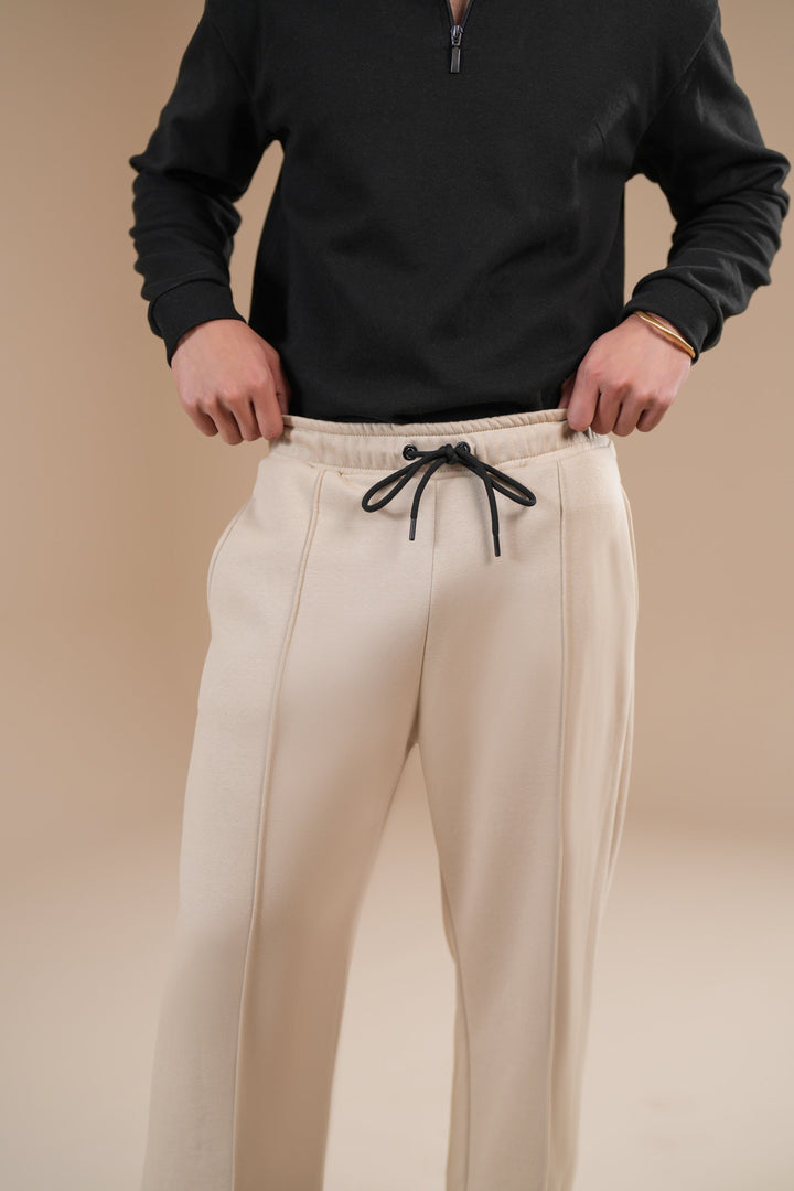 Muraqsh Ready To Wear Solids Fleece Men Beige Fleece Straight Fit Trouser with Drawstring ABD-BFSFT - Summer Collection