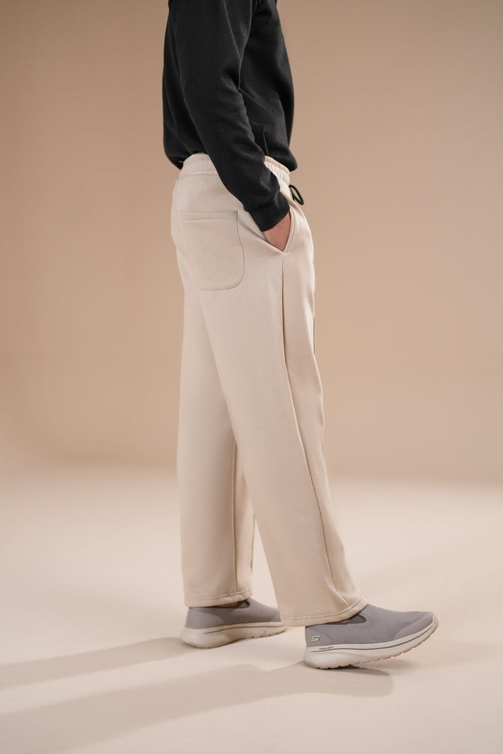Muraqsh Ready To Wear Solids Fleece Men Beige Fleece Straight Fit Trouser with Drawstring ABD-BFSFT - Summer Collection