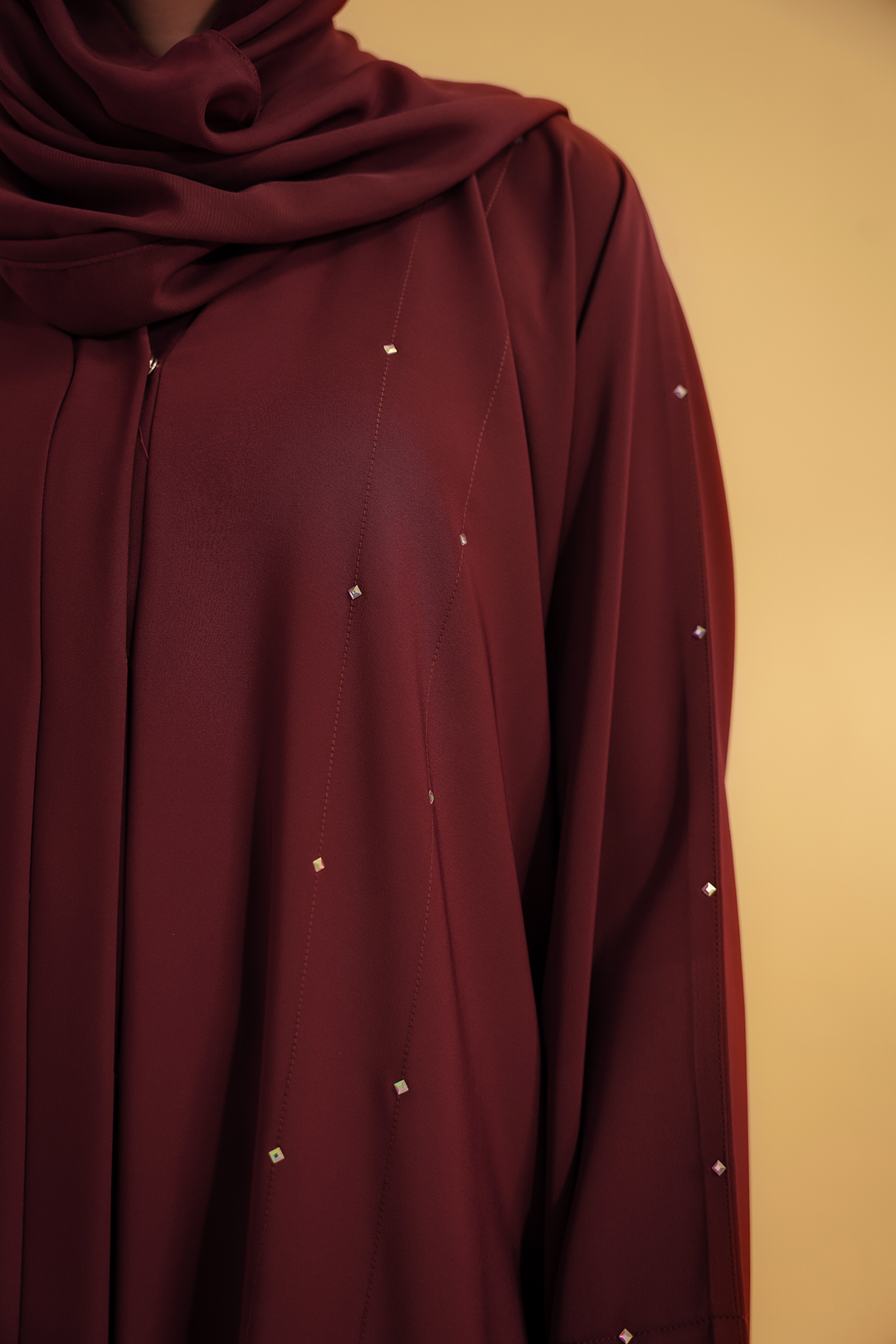 Divinely Crafted Abaya Casual Crepe 1 Piece Embellished Abaya | Maroon