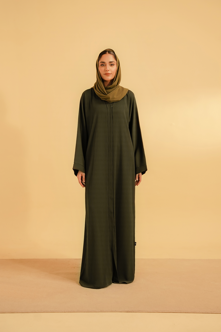Divinely Crafted Abaya Casual Crepe 1 Piece Textured Abaya | Olive