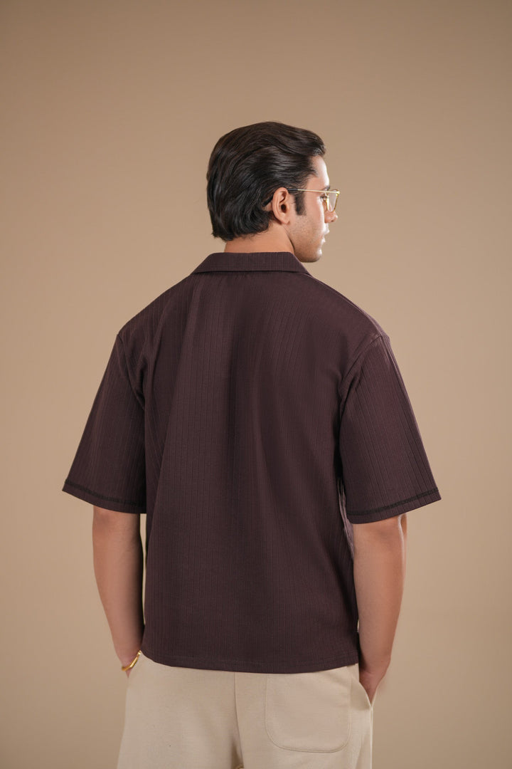 Muraqsh Ready To Wear Solids Waffle Men Brown Ribbed Boxy Revere Polo ABD-BBWRP - Summer Collection