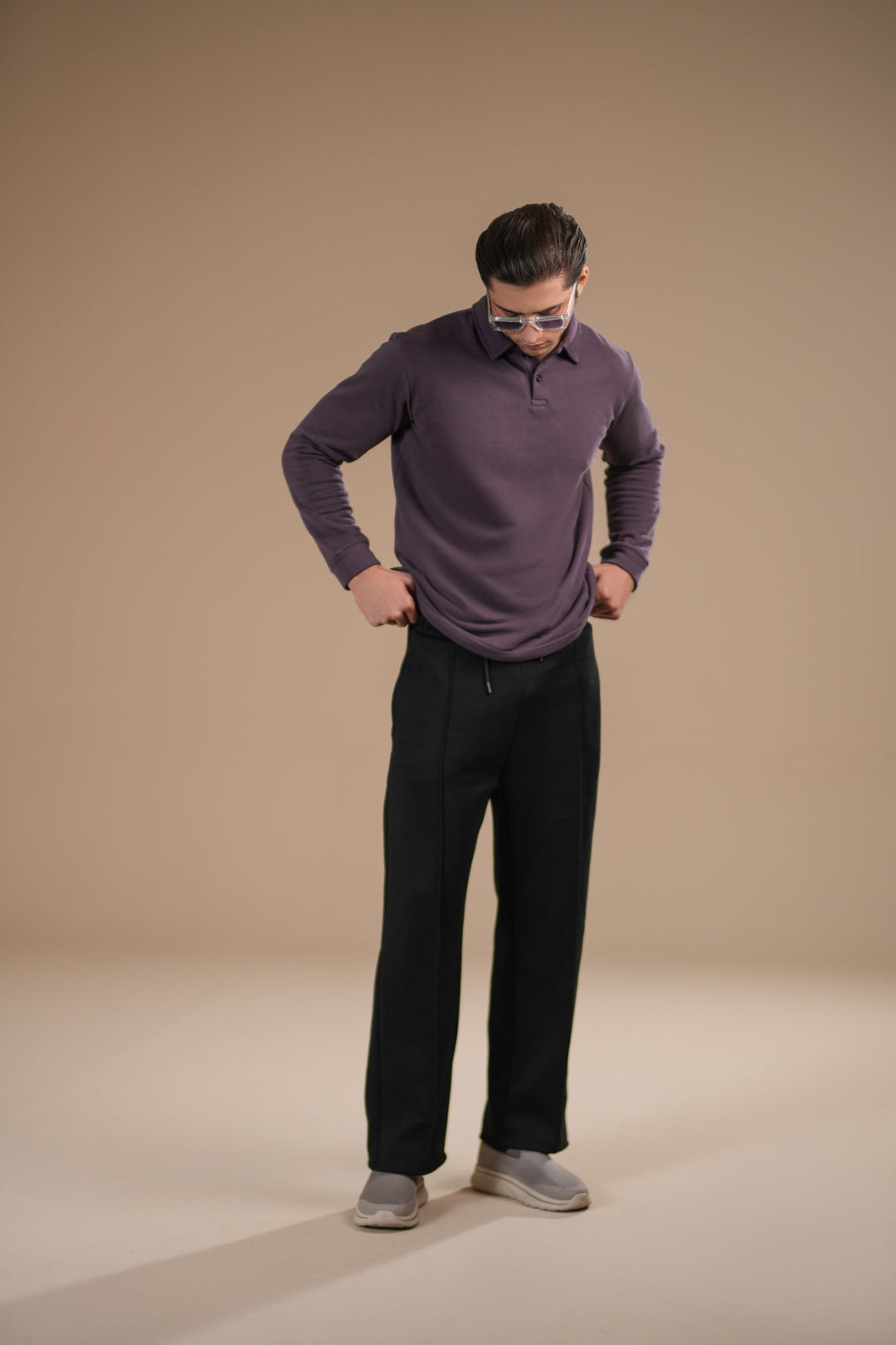 Muraqsh Ready To Wear Solids Fleece Men Deep Purple Fleece Polo Full Sleeves ABD-PFP-F - Summer Collection