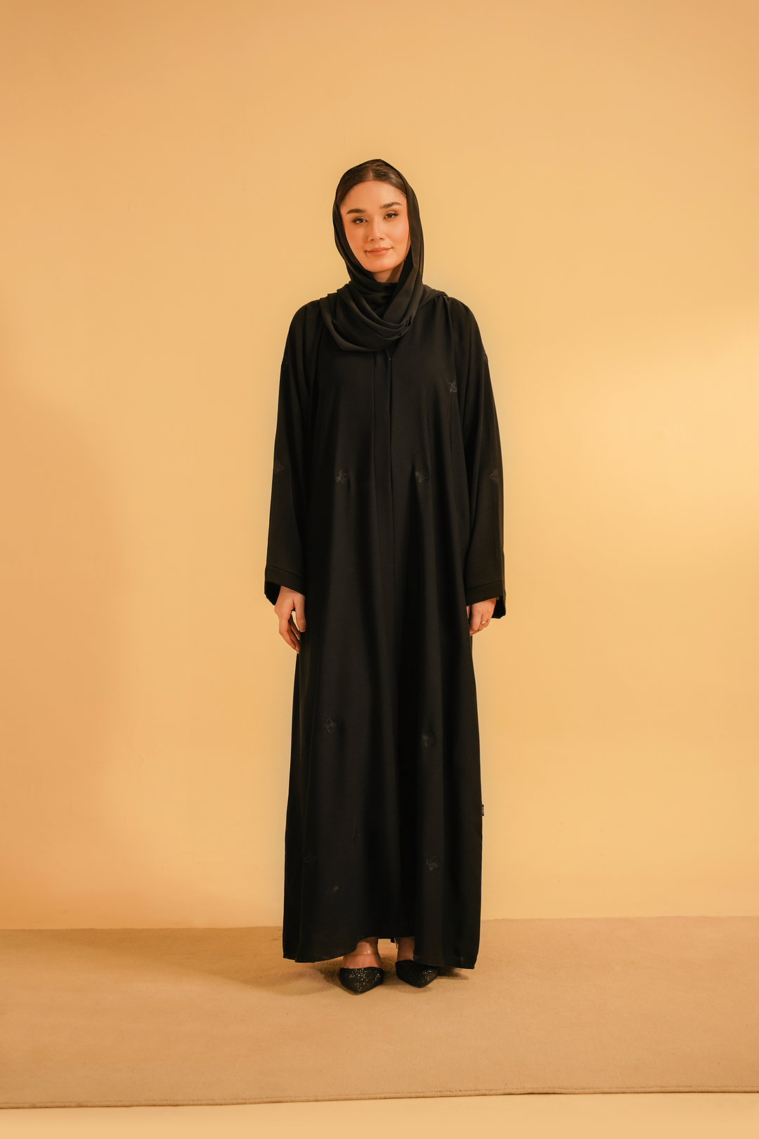 Divinely Crafted Abaya Casual Crepe 1 Piece Embroidered Abaya | Black