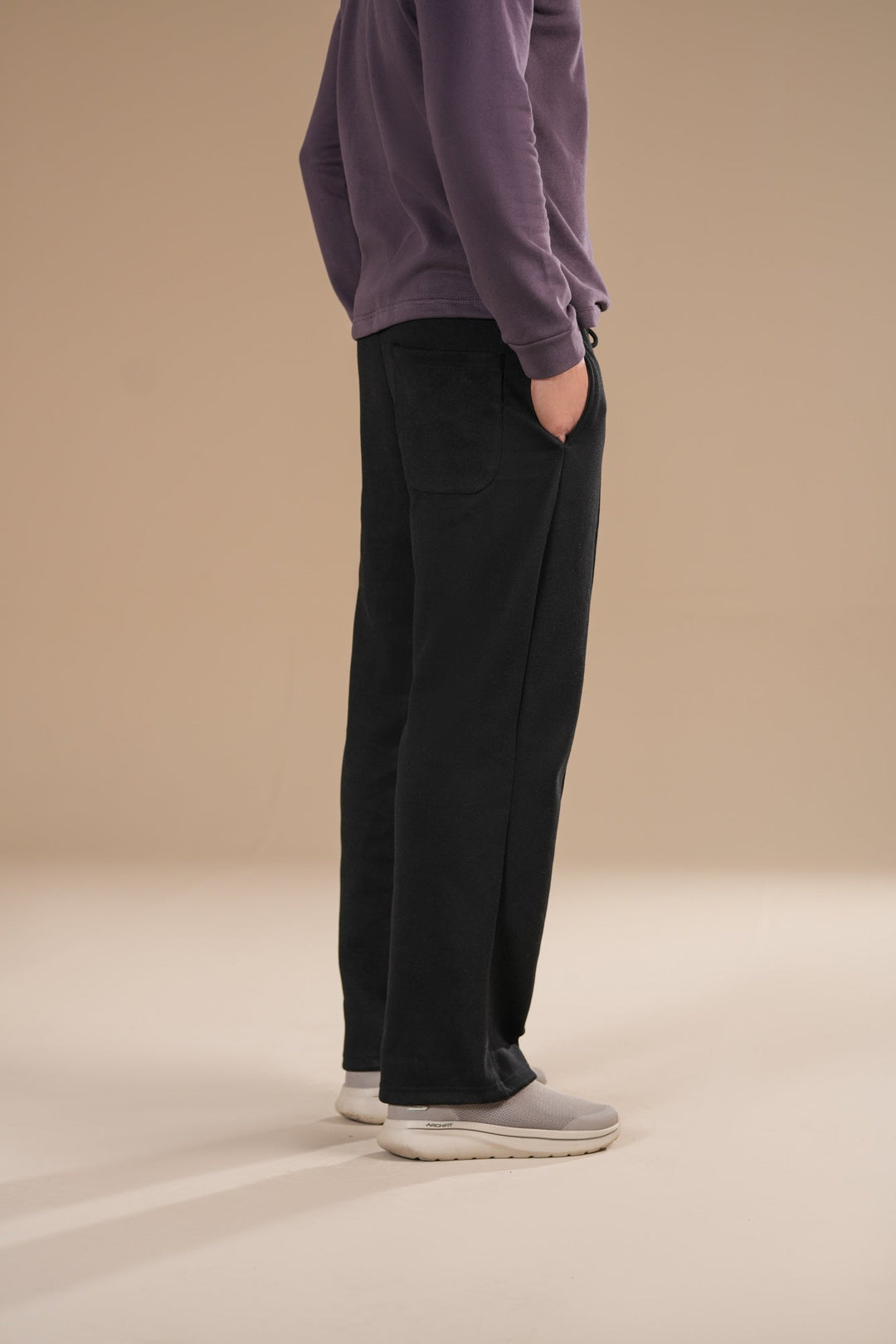 Muraqsh Ready To Wear Solids Fleece Men Black Fleece Straight Fit Trouser with Drawstring ABD-BFSFT - Summer Collection