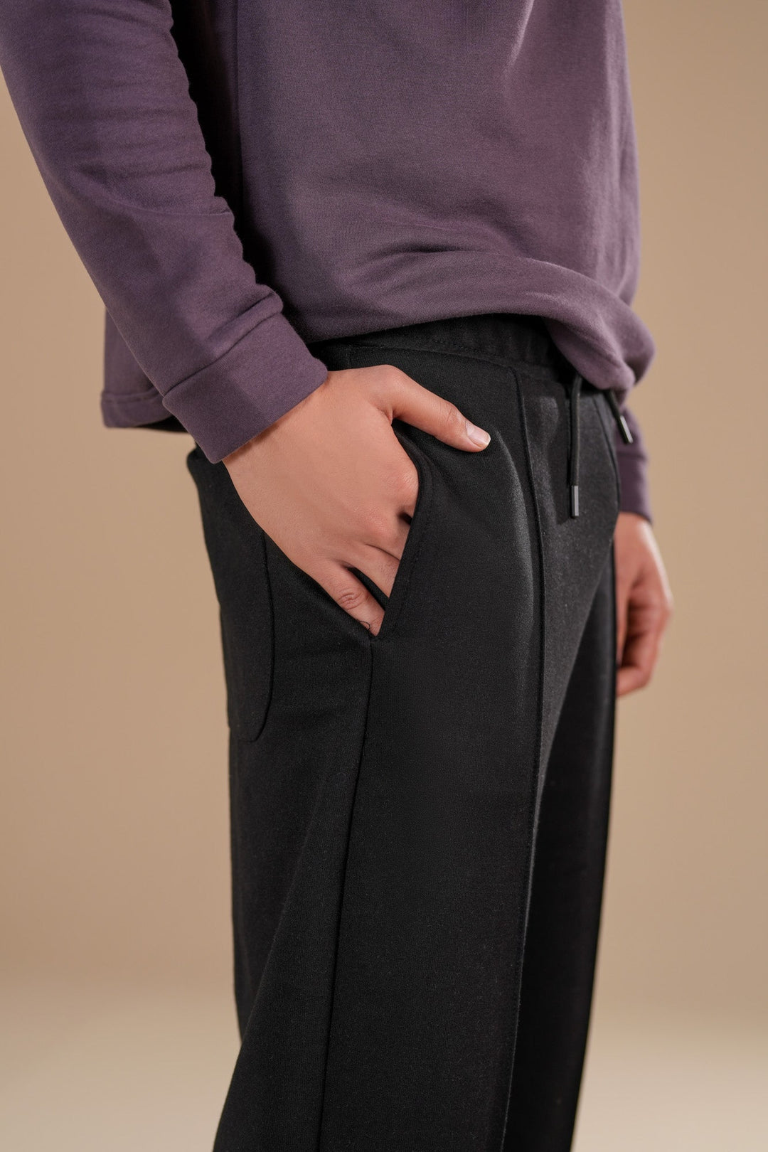 Muraqsh Ready To Wear Solids Fleece Men Black Fleece Straight Fit Trouser with Drawstring ABD-BFSFT - Summer Collection