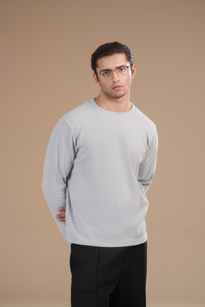 Muraqsh Ready To Wear Solids Cotton Men Grey Ribbed Sweat Shirt Relaxed Fit ABD-GRSS - Summer Collection