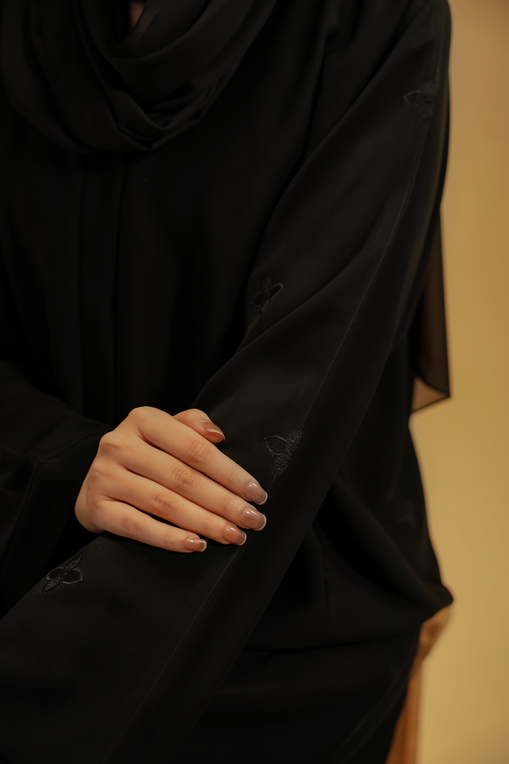 Divinely Crafted Abaya Casual Crepe 1 Piece Embroidered Abaya | Black