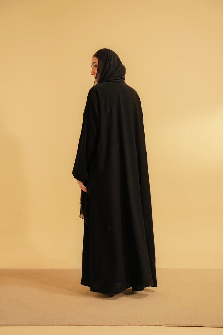 Divinely Crafted Abaya Casual Crepe 1 Piece Embroidered Abaya | Black