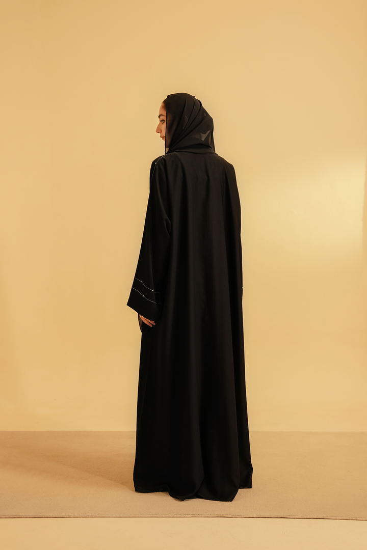 Divinely Crafted Abaya Casual Crepe 1 Piece Embellished Abaya | Black