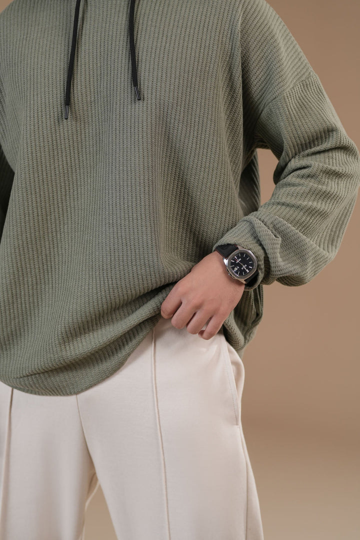 Muraqsh Ready To Wear Solids Cotton Men Off White Interlock Straight Fit Trouser with Drawstring ABD-OWISF - Summer Collection