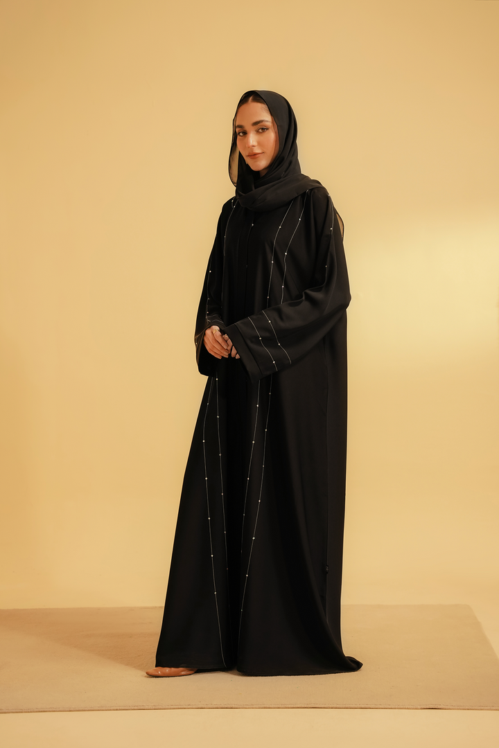 Divinely Crafted Abaya Casual Crepe 1 Piece Embellished Abaya | Black