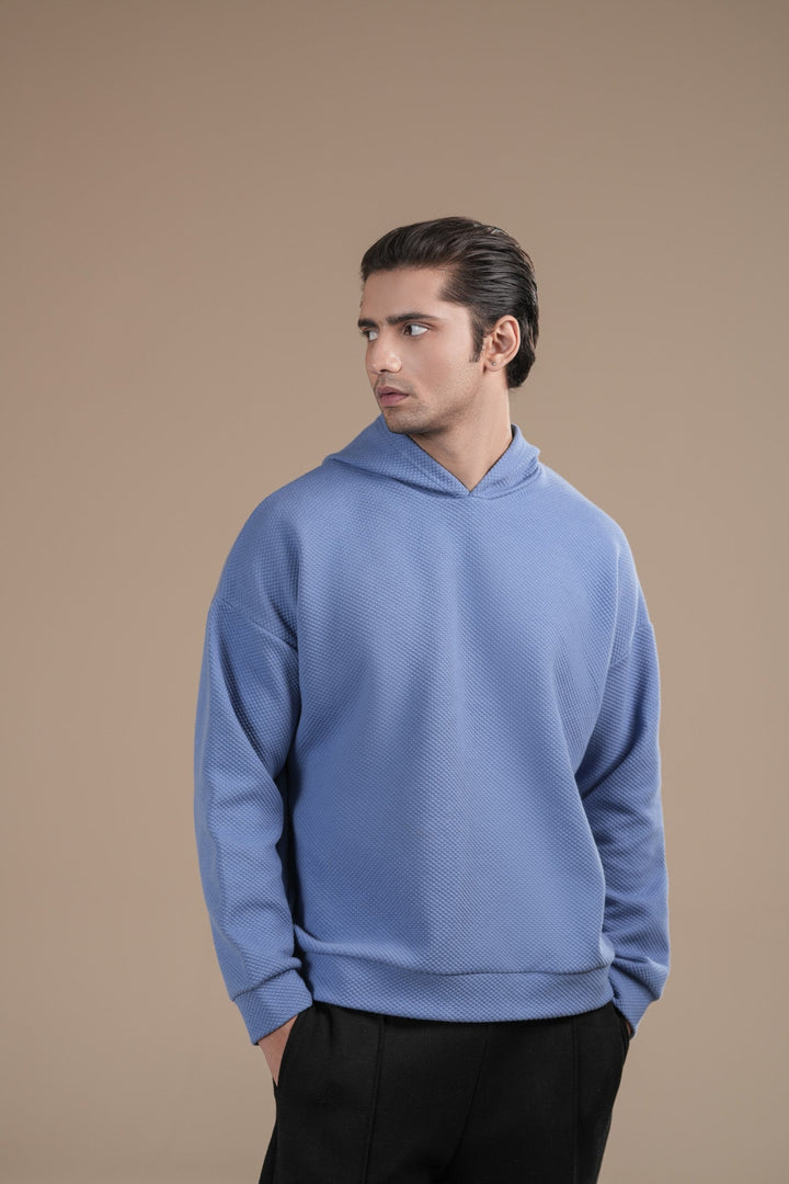 Muraqsh Ready To Wear Solids Fleece Men Sky Blue Pullover Hoodie Relaxed Fit ABDBWPH - Winter Collection