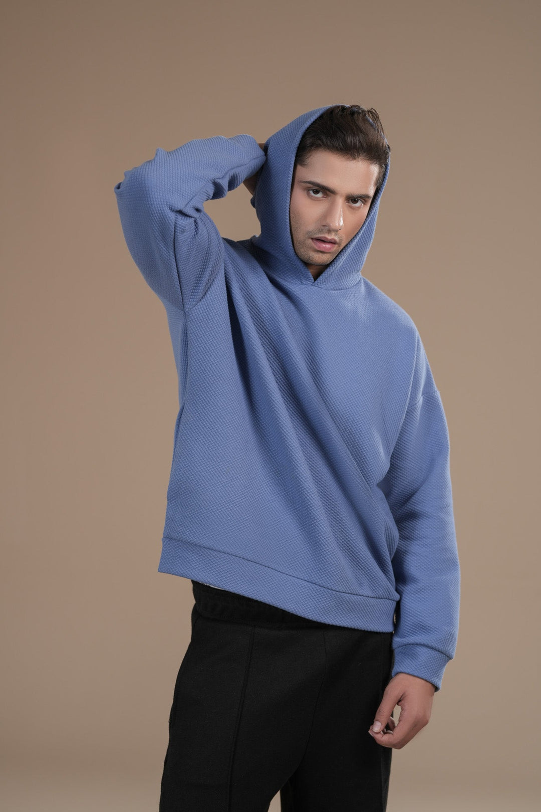 Muraqsh Ready To Wear Solids Fleece Men Sky Blue Pullover Hoodie Relaxed Fit ABDBWPH - Winter Collection