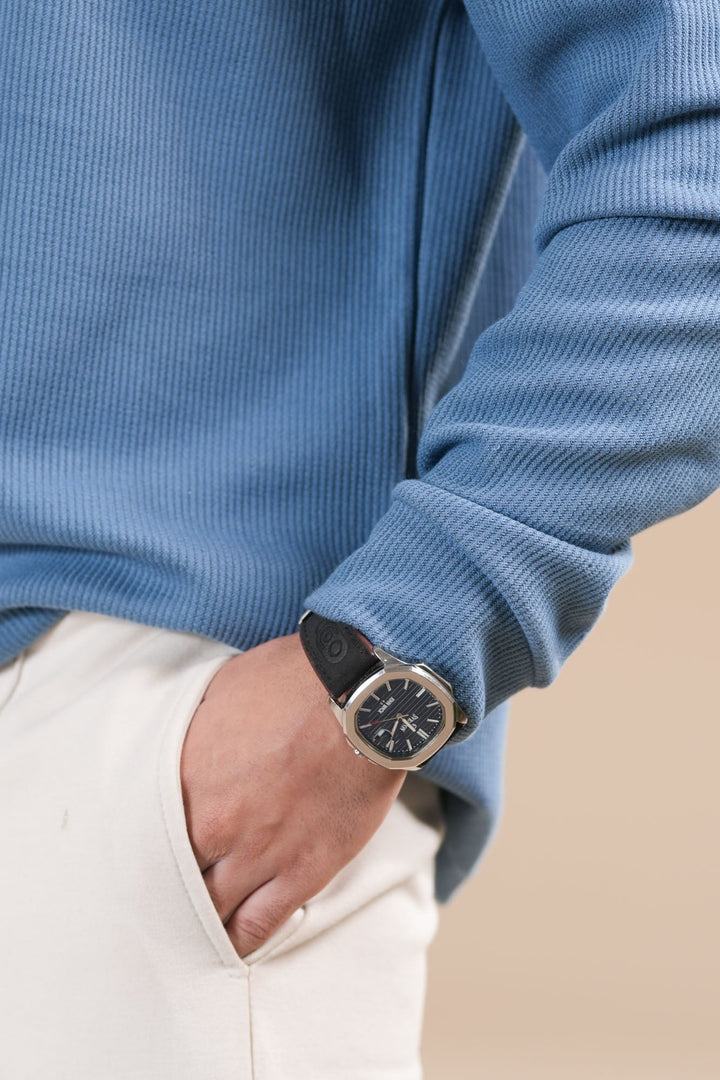 Muraqsh Ready To Wear Solids Waffle Men Sky Blue Zipper Polo Full Sleeves ABDBWZP - Summer Collection