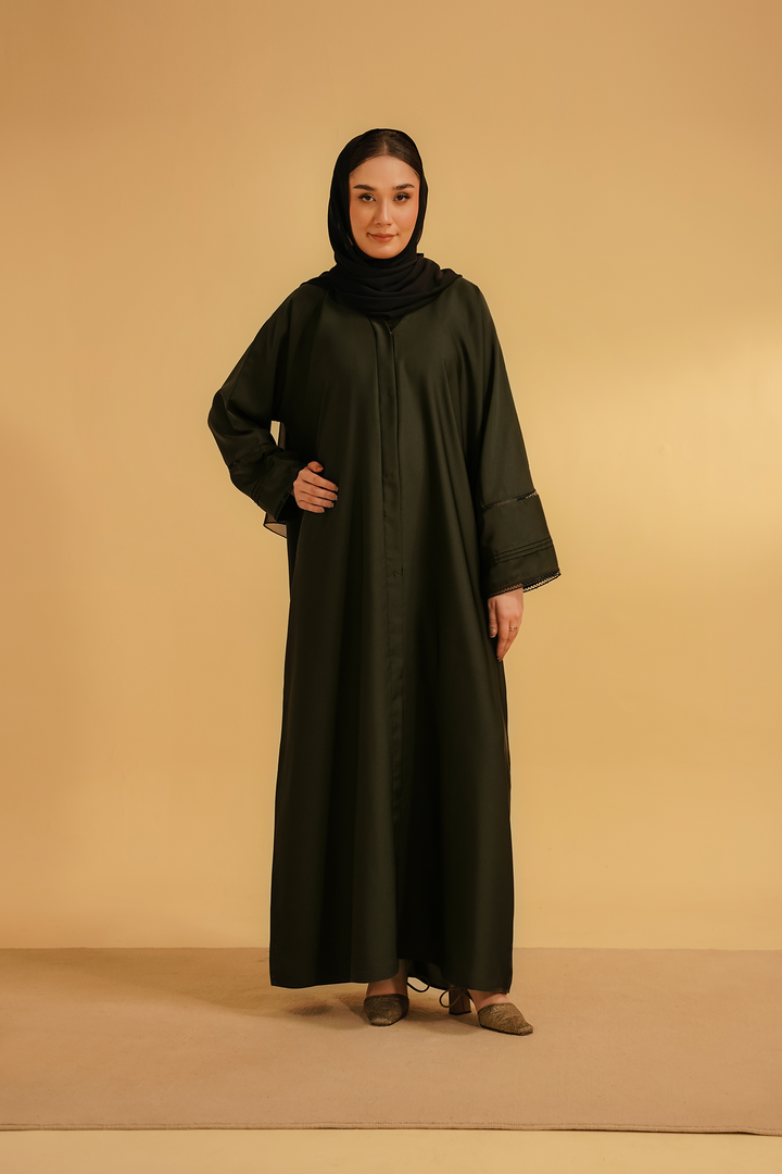 Divinely Crafted Abaya Casual Crepe 1 Piece Basic Pleat Abaya | Dark Green