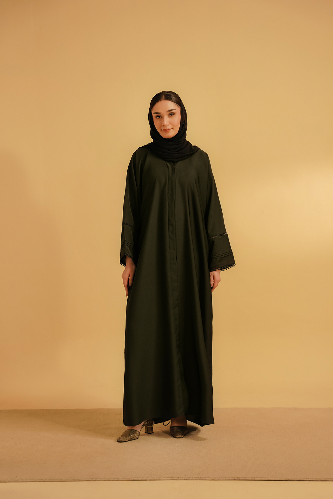 Divinely Crafted Abaya Casual Crepe 1 Piece Basic Pleat Abaya | Dark Green