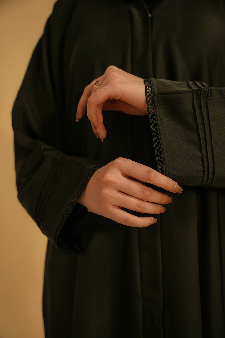 Divinely Crafted Abaya Casual Crepe 1 Piece Basic Pleat Abaya | Dark Green