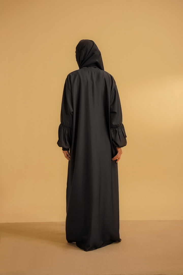 Divinely Crafted Abaya Casual Crepe 1 Piece Basic Gathered Sleeves Abaya | Grey