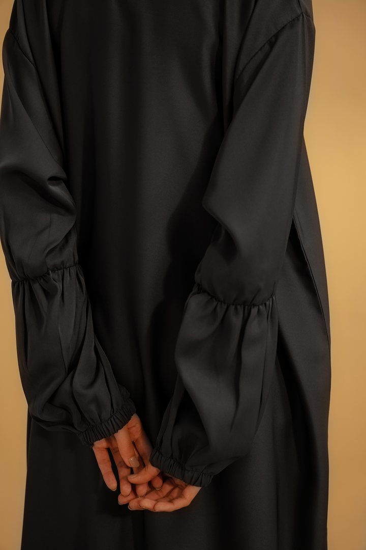 Divinely Crafted Abaya Casual Crepe 1 Piece Basic Gathered Sleeves Abaya | Grey