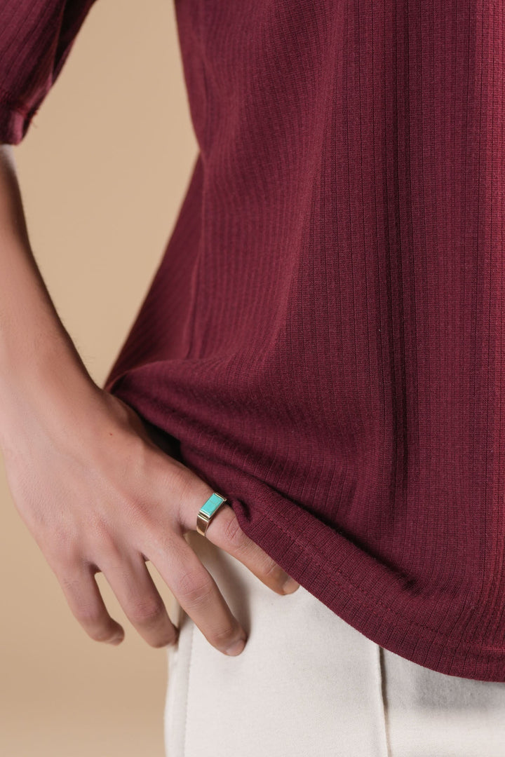 Muraqsh Ready To Wear Solids Cotton Men Maroon Ribbed Boxy Revere Polo ABDRBRP - Summer Collection