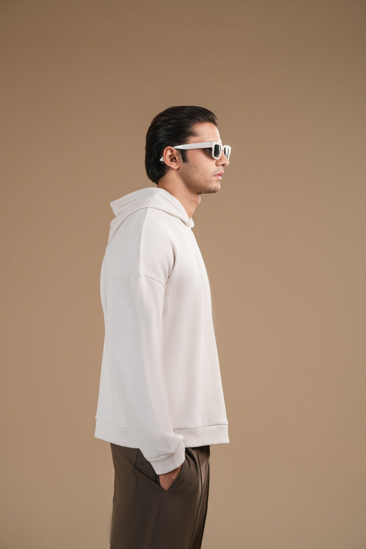 Muraqsh Ready To Wear Solids Fleece Men Off White Pullover Hoodie Relaxed Fit ABD-OWWPH - Winter Collection